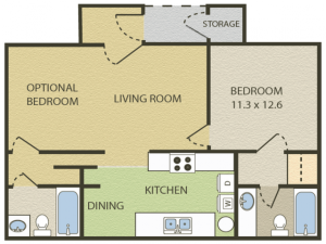 Windsor Floor Plan | 2 Bedroom with 2 Bath | 828 Square Feet | Camelot  | Apartment Homes