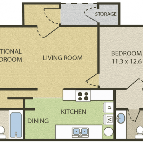 Windsor Floor Plan | 2 Bedroom with 2 Bath | 828 Square Feet | Camelot  | Apartment Homes