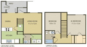 Cambridge Floor Plan | 2 Bedroom with 1.5 Bath | 919 Square Feet | Camelot  | Apartment Homes