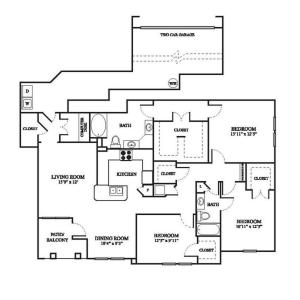 F1 Upgraded Floor Plan | 3 Bedroom with 2 Bath | 1575 Square Feet | The Raveneaux | Apartment Homes