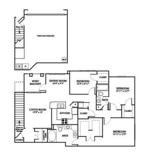 F2 Upgraded Floor Plan | 3 Bedroom with 2 Bath | 1644 Square Feet | The Raveneaux | Apartment Homes