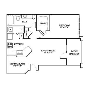 A Upgraded Floor Plan | 1 Bedroom with 1 Bath | 801 Square Feet | The Raveneaux | Apartment Homes
