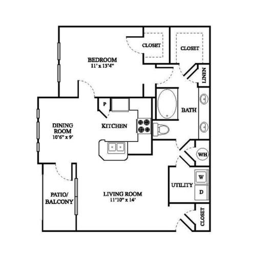 B Upgraded Floor Plan | 1 Bedroom with 1 Bath | 840 Square Feet | The Raveneaux | Apartment Homes