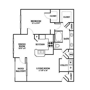 B Renovated Floor Plan | 1 Bedroom with 1 Bath | 840 Square Feet | The Raveneaux | Apartment Homes