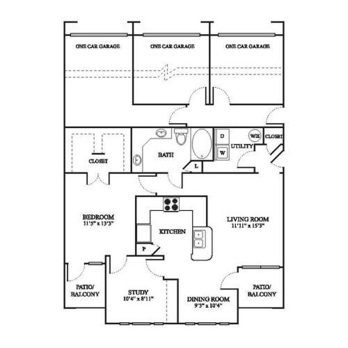 C1 Floor Plan | 1 Bedroom with 1 Bath | 1032 Square Feet | The Raveneaux | Apartment Homes