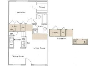Af Floor Plan | 1 Bedroom with 1 Bath | 658 Square Feet | The Regatta | Apartment Homes