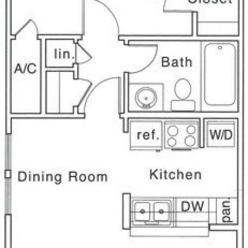 B Floor Plan | 1 Bedroom with 1 Bath | 685 Square Feet | The Regatta | Apartment Homes