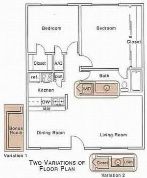E Floor Plan | 2 Bedroom with 1 Bath | 880 Square Feet | The Regatta | Apartment Homes