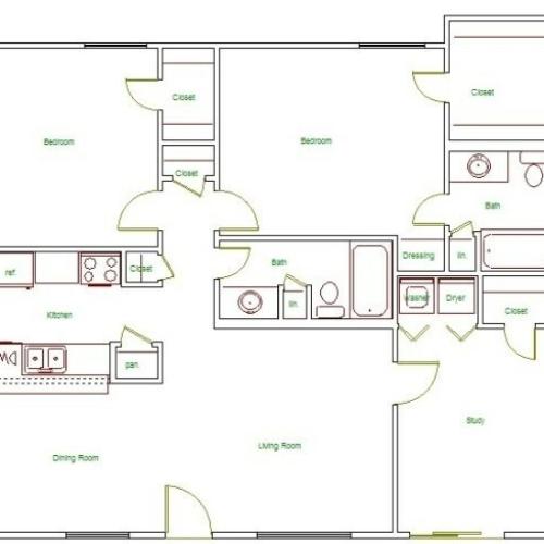 I Floor Plan | 2 Bedroom with 2 Bath | 1194 Square Feet | The Regatta | Apartment Homes