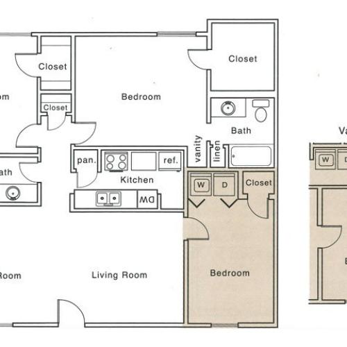 I2 Floor Plan | 3 Bedroom with 2 Bath | 1227 Square Feet | The Regatta | Apartment Homes