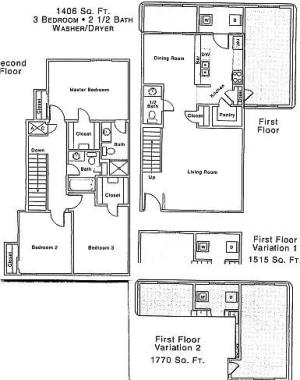 L Floor Plan | 3 Bedroom with 2.5 Bath | 1406 Square Feet | The Regatta | Apartment Homes