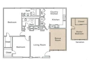 J Floor Plan | 2 Bedroom with 2 Bath | 1250 Square Feet | The Regatta | Apartment Homes