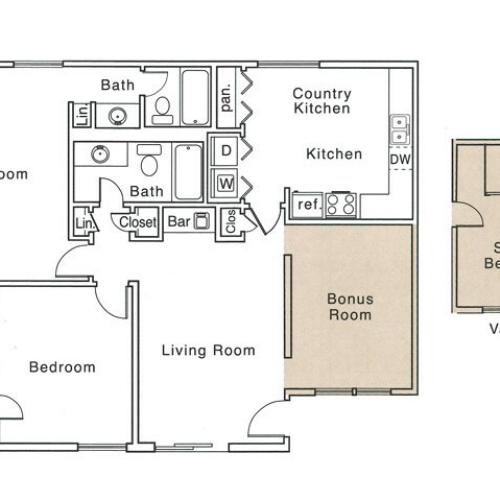 J Floor Plan | 2 Bedroom with 2 Bath | 1250 Square Feet | The Regatta | Apartment Homes