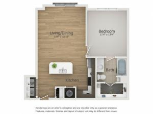 Globe 2 Floor Plan | 1 Bedroom with 1 Bath | 721 Square Feet | The Melrose | Apartment Homes