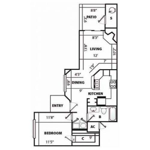 A Renovated Floor Plan | 1 Bedroom with 1 Bath | 829 Square Feet | Pavilions | Apartment Homes