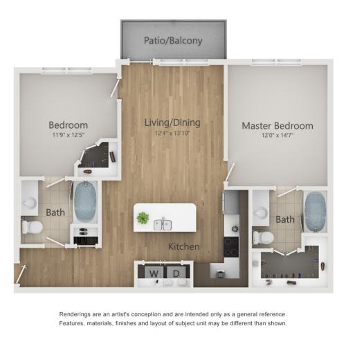 Commodore Floor Plan | 2 Bedroom with 2 Bath | 952 Square Feet | The Melrose | Apartment Homes