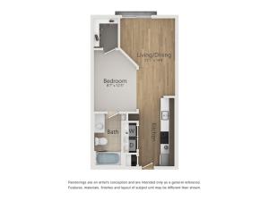Metropolitan Floor Plan | Studio with 1 Bath | 503 Square Feet | The Melrose | Apartment Homes