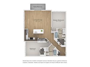 Paramount Floor Plan | 2 Bedroom with 2 Bath | 1189 Square Feet | The Melrose | Apartment Homes