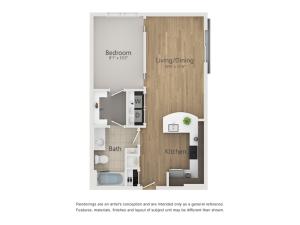 Uptown Floor Plan | 1 Bedroom with 1 Bath | 618 Square Feet | The Melrose | Apartment Homes