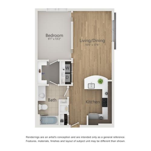 Uptown Floor Plan | 1 Bedroom with 1 Bath | 618 Square Feet | The Melrose | Apartment Homes