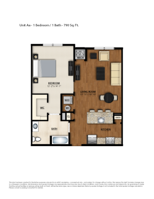 AA Floor Plan | 1 Bedroom 1 Bath | 790 Square Feet | Parc Westborough | Apartment Homes
