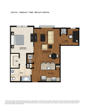 A1A Floor Plan | 1 Bedroom 1 Bath | 886 Square Feet | Parc Westborough | Apartment Homes