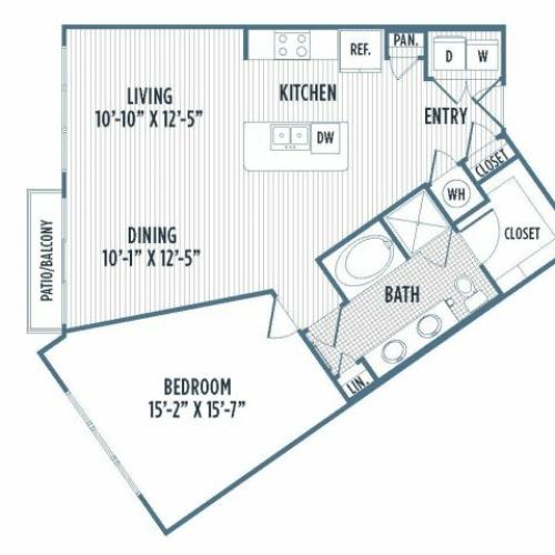 880-A6 Floor Plan | 1 Bedroom with 1 Bath | 945 Square Feet | 3800 Main | Apartment Homes