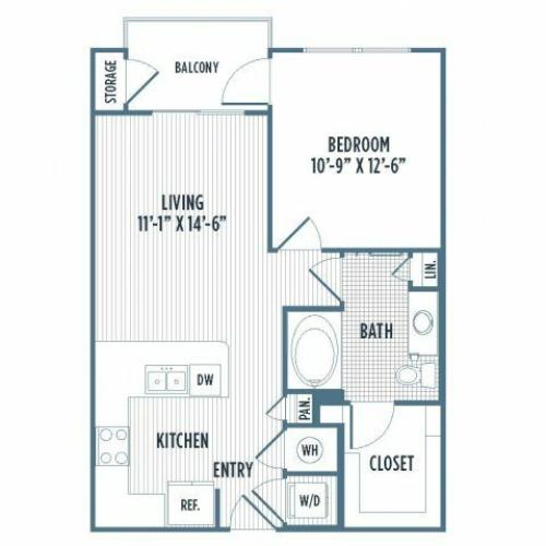 880-A7 Floor Plan | 1 Bedroom with 1 Bath | 678 Square Feet | 3800 Main | Apartment Homes