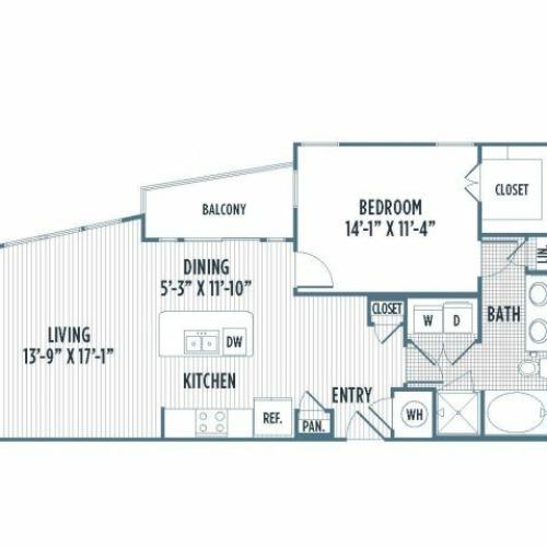880-A8 Floor Plan | 1 Bedroom with 1 Bath | 898 Square Feet | 3800 Main | Apartment Homes