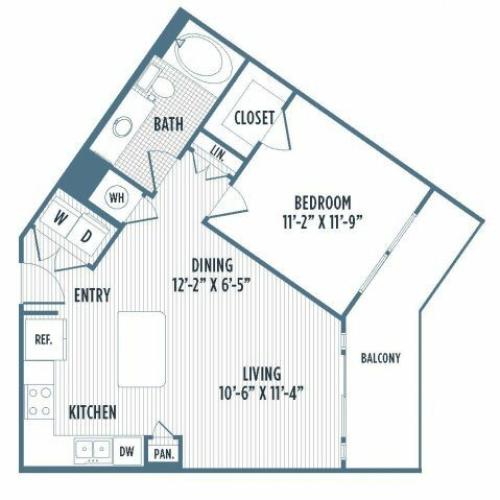 880-A10 Floor Plan | 1 Bedroom with 1 Bath | 700 Square Feet | 3800 Main | Apartment Homes