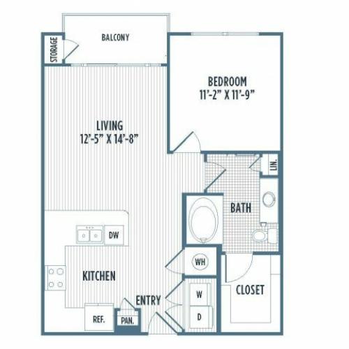 880-A4 Floor Plan | 1 Bedroom with 1 Bath | 737 Square Feet | 3800 Main | Apartment Homes