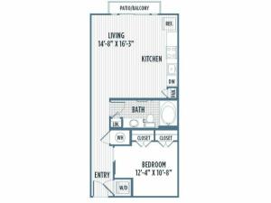 880-A1A Floor Plan | 1 Bedroom with 1 Bath | 649 Square Feet | 3800 Main | Apartment Homes