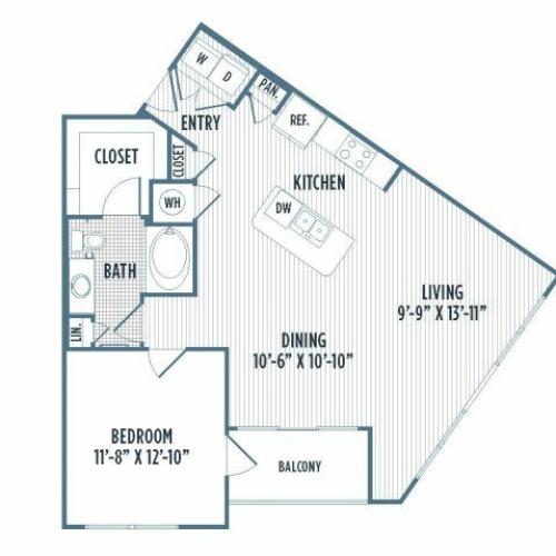 880-A2 2D Floor Plan | 1 Bedroom with 1 Bath | 904 Square Feet | 3800 Main | Apartment Homes