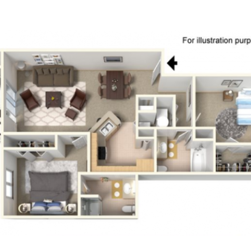Panoramic A Floor Plan | 2 Bedroom with 2 Bath | 1100 Square Feet | Clearview | Apartment Homes