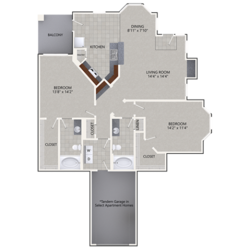 B3 Floor Plan | 2 Bedroom with 2 Bath | 1361 Square Feet | Cottonwood Ridgeview | Apartment Homes