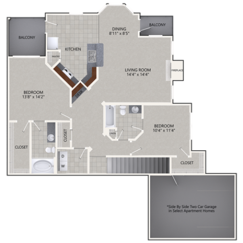 B4 Floor Plan | 2 Bedroom with 2 Bath | 1462 Square Feet | Cottonwood Ridgeview | Apartment Homes