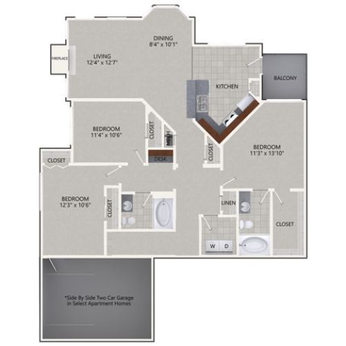 C2G Floor Plan | 3 Bedroom with 2 Bath | 1596 Square Feet | Cottonwood Ridgeview | Apartment Homes