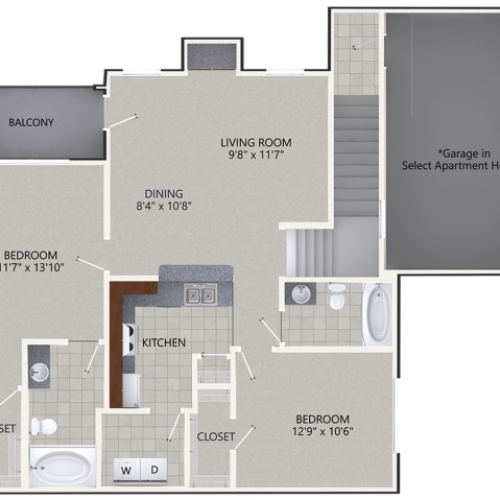 B2 Floor Plan | 2 Bedroom with 2 Bath | 1184 Square Feet | Cottonwood Ridgeview | Apartment Homes