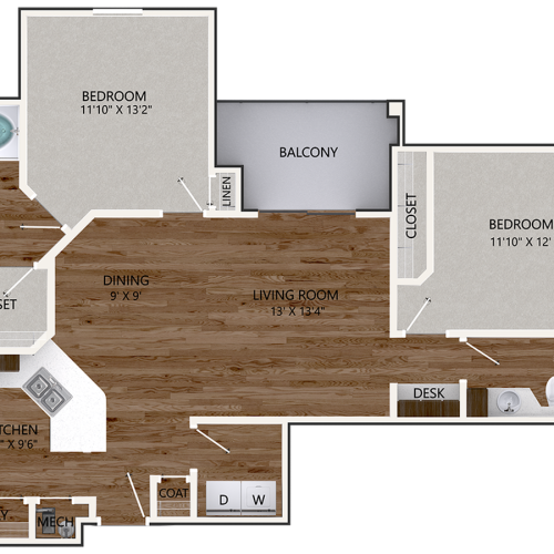 New Chinquapin Oak Building Floor Plan | 2 Bedroom with 2 Bath | 1139 Square Feet | Cottonwood Reserve | Apartment Homes