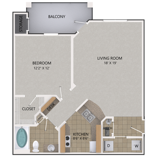 Sassafras Oak Floor Plan | 1 Bedroom with 1 Bath | 818 Square Feet | Cottonwood Reserve | Apartment Homes