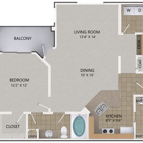Persimmon Oak Floor Plan | 1 Bedroom with 1 Bath | 915 Square Feet | Cottonwood Reserve | Apartment Homes