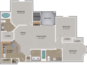 Willow Oak Floor Plan | 3 Bedroom with 2 Bath | 1294 Square Feet | Cottonwood Reserve | Apartment Homes