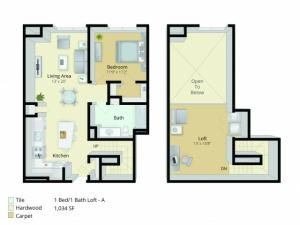 A6L Floor Plan | 1 Bedroom with 1 Bath and Loft | 1035 Square Feet | Cottonwood One Upland | Apartment Homes