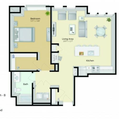 A4 Floor Plan | 1 Bedroom with 1 Bath | 1014 Square Feet | Cottonwood One Upland | Apartment Homes