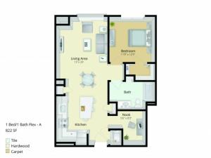 A2D Floor Plan | 1 Bedroom with 1 Bath and Den | 822 Square Feet | Cottonwood One Upland | Apartment Homes
