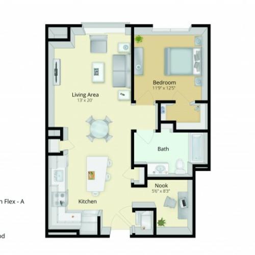 A2D Floor Plan | 1 Bedroom with 1 Bath and Den | 822 Square Feet | Cottonwood One Upland | Apartment Homes