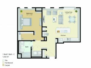 A5 Floor Plan | 1 Bedroom with 1 Bath | 1032 Square Feet | Cottonwood One Upland | Apartment Homes