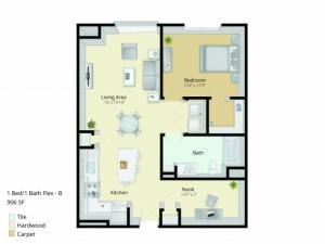 A3D Floor Plan | 1 Bedroom with 1 Bath and Den | 906 Square Feet | Cottonwood One Upland | Apartment Homes