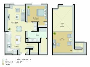 A7L Floor Plan | 1 Bedroom with 1 Bath and Loft | 1061 Square Feet | Cottonwood One Upland | Apartment Homes