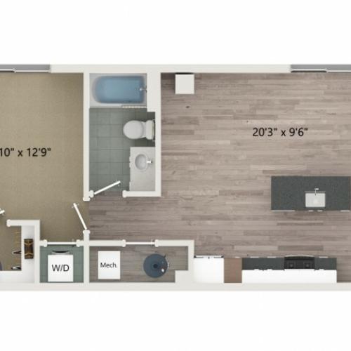 A3 Floor Plan | 1 Bedroom with 1 Bath | 705 Square Feet | Sugarmont | Apartment Homes